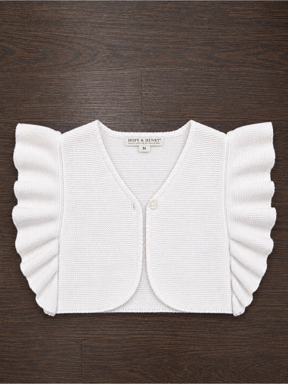 Hope &Henry White Ruffle Sleeve Knit Bolero Sweater